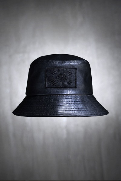 ByTheRByTheR Taegeukgi Embroidered Patch Leather Bucket Hat