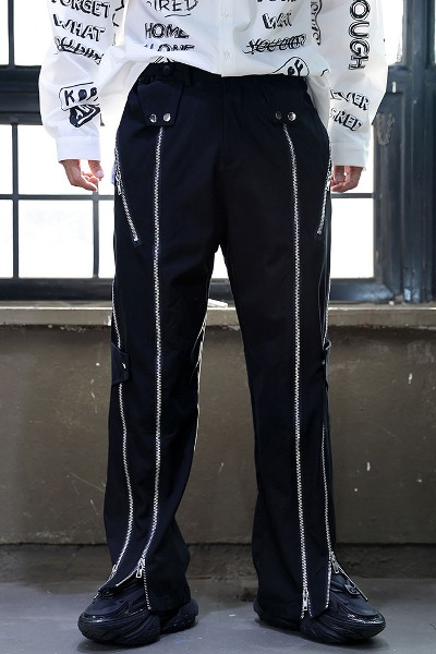 Multi-zip line wide pants