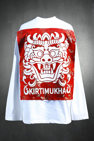 Mukha Red Traditional Fabric Patch Long Sleeve Tee White