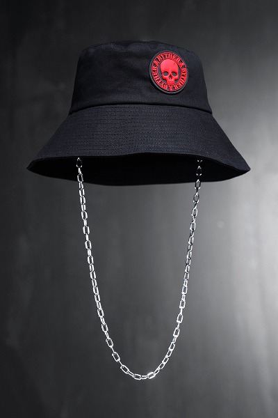 ByTheR Embossed Skull Louver Patch Light Chain Bucket Hat Red