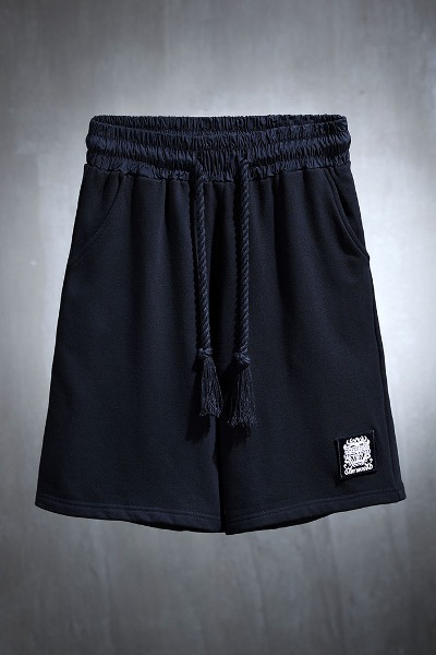 Mukha Square Embroidered Patch Loose Rope Shorts Black