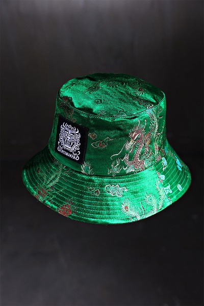 ByTheRMukha Embroidered Patch Oriental Fabric Bucket Hat Green