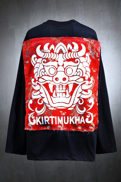 Mukha Red Oriental Fabric Patch Long Sleeve Tee Black