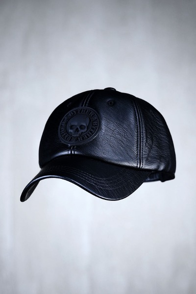 ByTheR Embossed Skull Louver Patch Leather Ball Cap Black