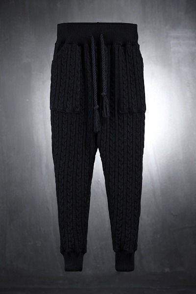 Mukha Pretzel Pattern Rope Banding Knit Jogger Pants Black