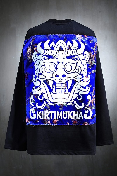 Mukha Blue Traditional Fabric Patch Long Sleeve Tee Black