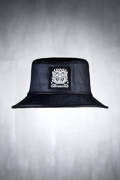 ByTheRMukha Square Embroidered Patch Leather Bucket Hat