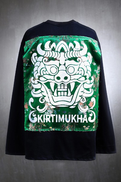 Mukha Green Oriental Fabric Patch Long Sleeve Tee Black