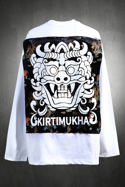 Mukha Black Traditional Fabric Patch Long Sleeve Tee White