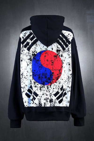 ByTheRByTheR Korean Taegeukgi Flag Loose Fit Hoodie Black