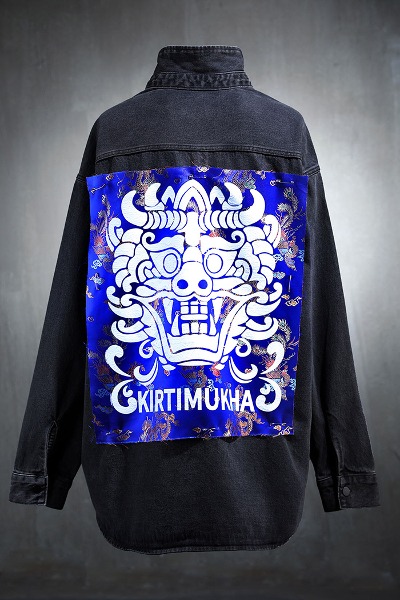 Mukha Blue Oriental Fabric Patch Denim Shirt Jacket