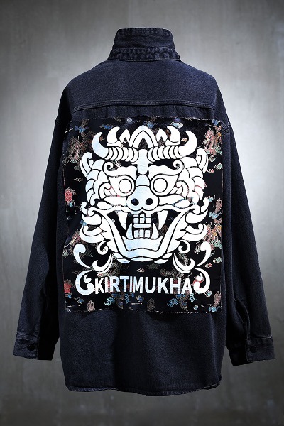 Mukha Black Oriental Fabric Patch Denim Shirt Jacket
