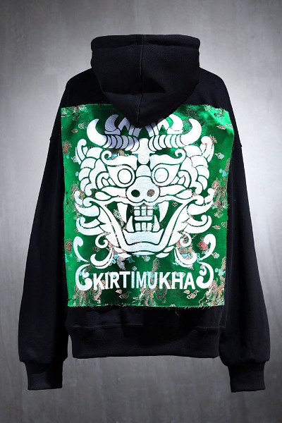 ByTheRMukha Green Oriental Fabric Patch Hoodie