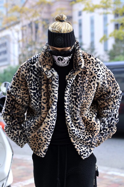 Soft mink fur high neck padded zip-up jacket