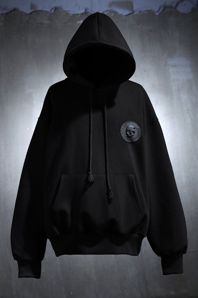 ByTheR Skull Louver Patch Loose Fit Raised Hoodie