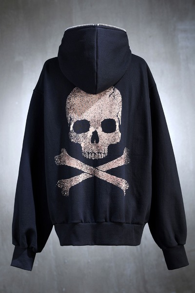 ByTheRByTheR Skull Logo Bleach Pull-up Hoodie Zip-up