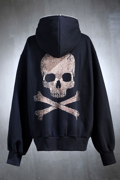 ByTheR Skull Logo Bleach Pull-up Hoodie Zip-up