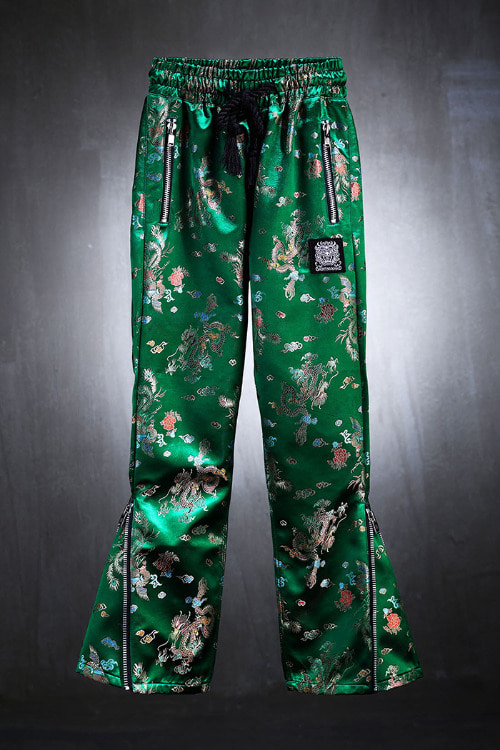 ByTheRMukha Green Oriental Fabric Slit Wide Pants