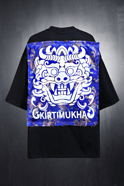 Mukha Blue Oriental Fabric Patch Short Sleeve Tee Black