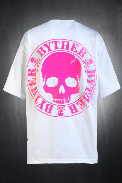 ByTheR Skull Logo Pink Print Short Sleeve Tee White
