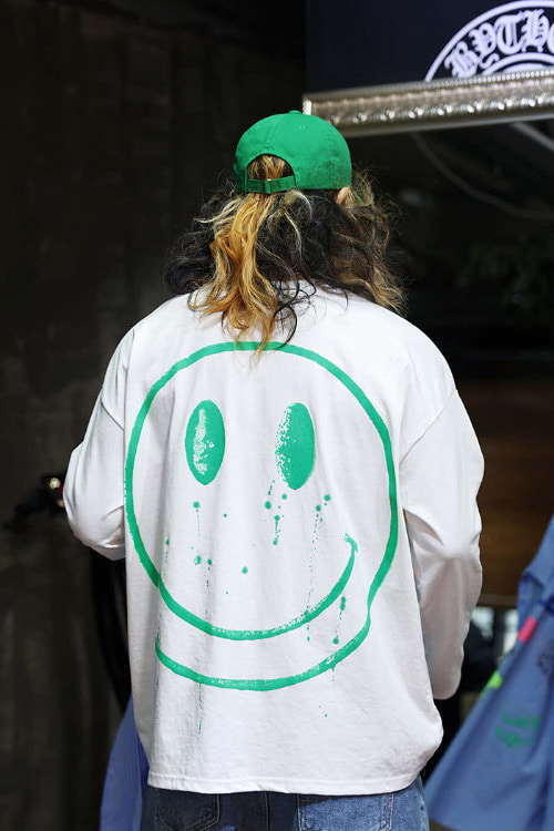 Hand Painted Smile Loose Fit Long Sleeve Tee