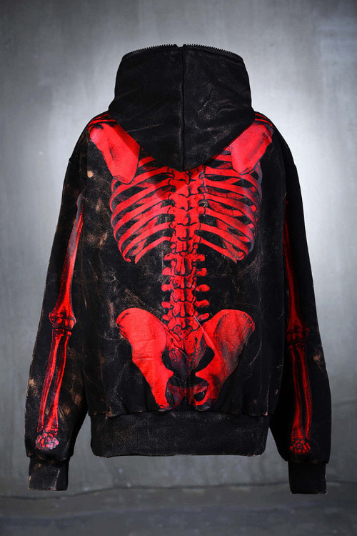 ByTheRByTheR Bone X-ray Printing Rough Bleach Hooded Zip-up