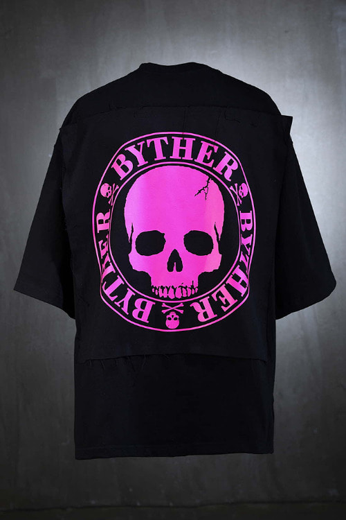 ByTheRByTheR Pink Canvas Patch Short Sleeve Tee Black