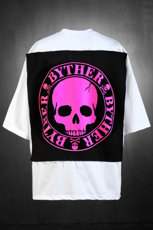 ByTheRByTheR Pink Canvas Patch Short Sleeve Tee White