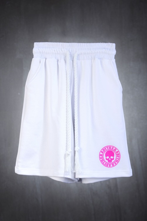 ByTheRByTheR Pink Logo Shorts White