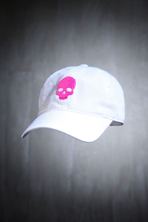 ByTheR Pink Skull Embroidered Logo Ball Cap White