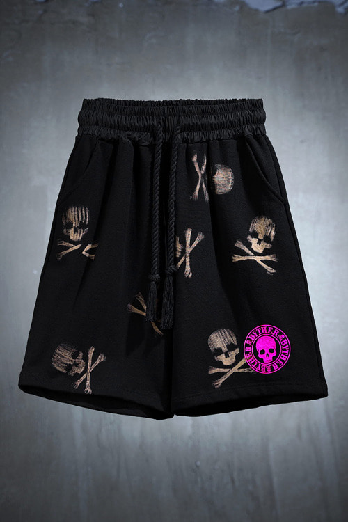 ByTheR Custom Pink Skull Logo Multi Skeleton Rope Shorts Black