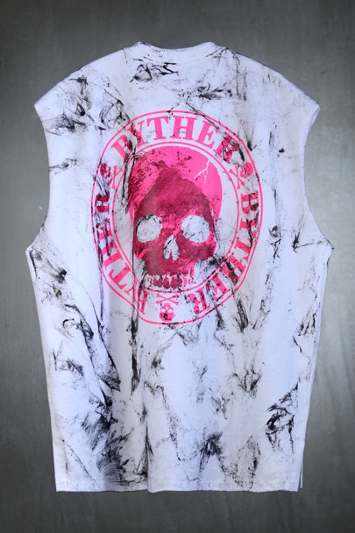 ByTheR Custom Pink Skull Logo Rough Painting Cut Box Camis White