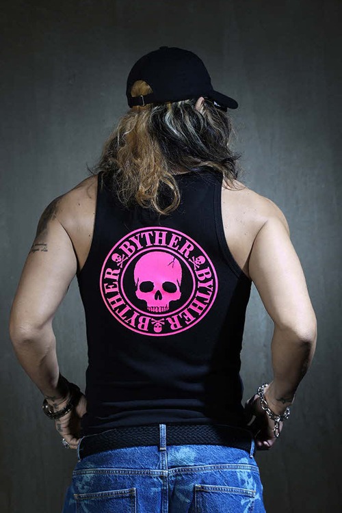 ByTheRByTheR Pink Skull Logo Slim Fit Ribbed Sleeveless Shirt