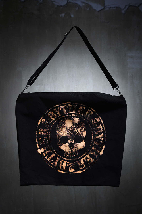 ByTheRByTheR Custom Circular Skull Logo Bleach Cotton Wide Cross Shoulder Bag