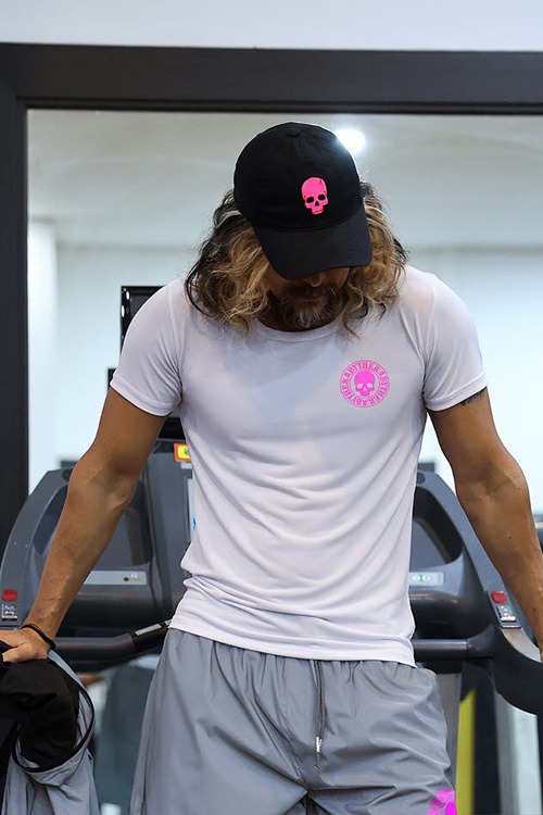 ByTheR Pink Skull Logo Slim Muscle Fit Short Sleeve Tee