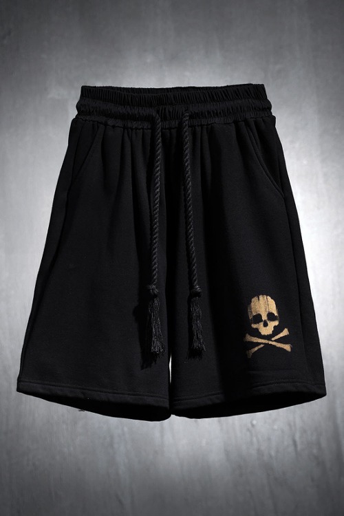 ByTheR Custom Skull Logo Bleach Rope Shorts Black