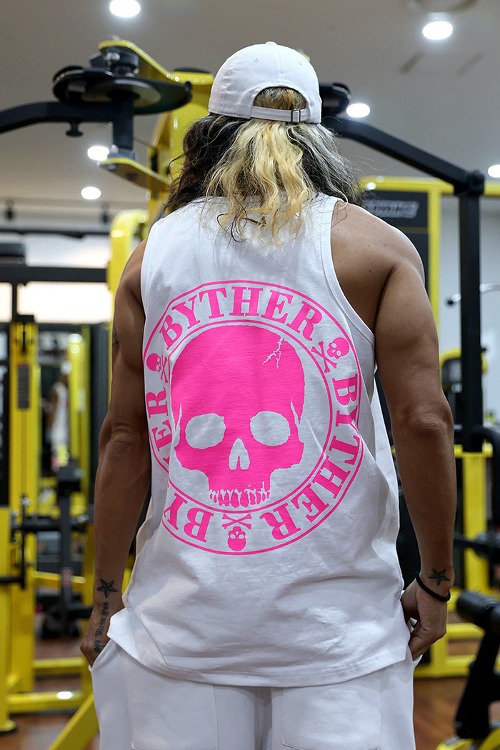 ByTheR Pink Skull Logo Loose Fit Camis White