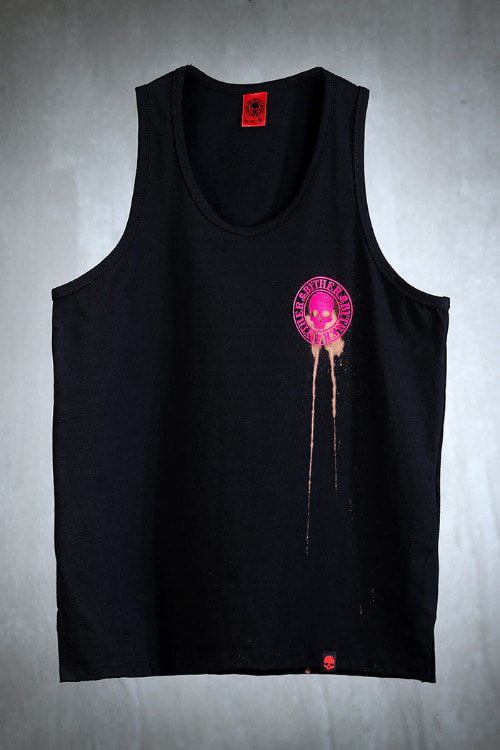 ByTheRByTheR Custom Pink Skull Logo Dripping Bleach Camis Black