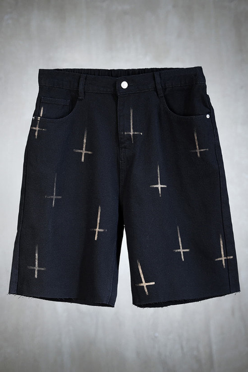 ByTheRProjectR Custom Multi Cross Wide Half Banding Pants Black