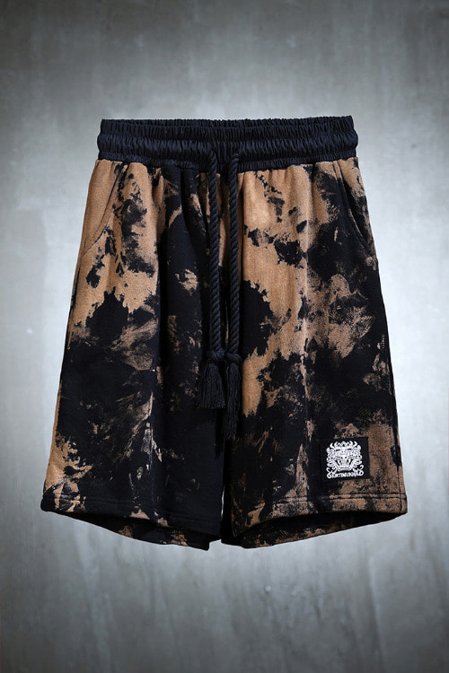Mukha Embroidery Patch Rough Bleach Rope Shorts Black
