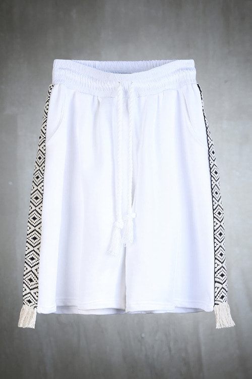 Mukha Ethnic Pattern Flat Rope Shorts White
