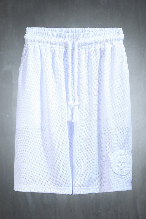 ByTheRByTheR Skull Louver Patch Mesh Rope Shorts White