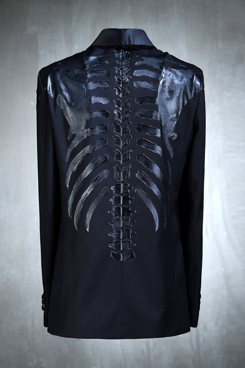 ByTheRByTheR Custom Bone X-Ray Black Painting Tuxedo Suit Blazer