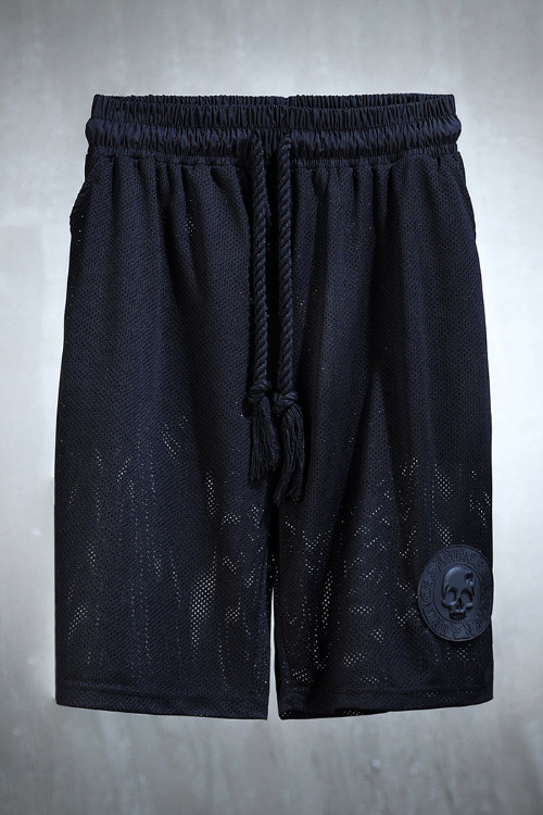 ByTheRByTheR Skull Louver Patch Mesh Rope Shorts Black