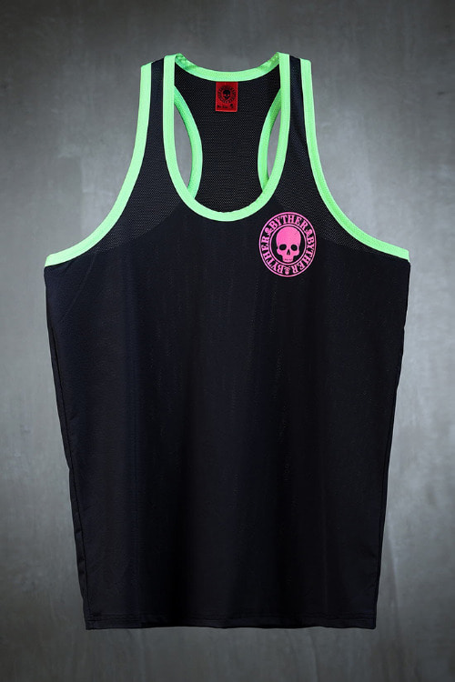 ByTheRByTheR Pink Skull Logo Neon Line Mesh Camis