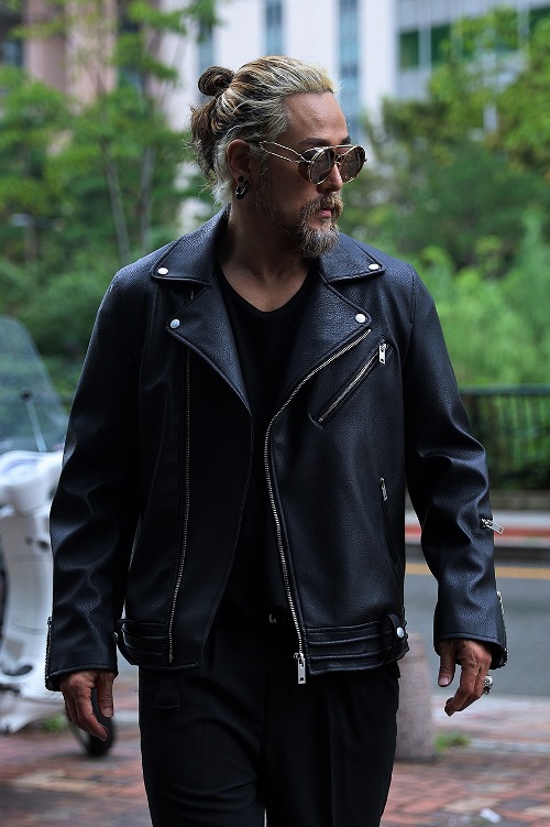 ByTheREmbossed basic leather rider jacket z