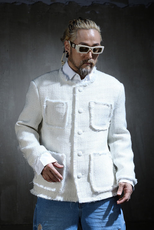 ByTheROut Line Fringe Tweed Jacket
