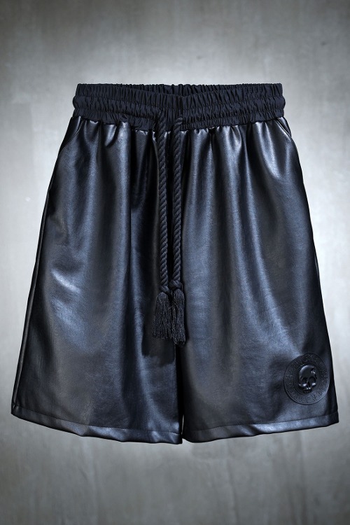 ByTheR Circular Logo Patch Leather Shorts