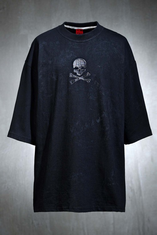 ByTheR Center Skull Rough Painting Short Sleeve T-shirt All Black
