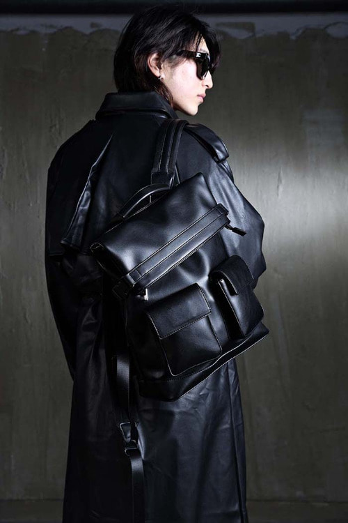 Business leather pocket backpack